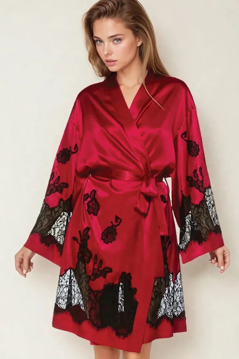 Coemi - Ayana Satin Kimono - Rot