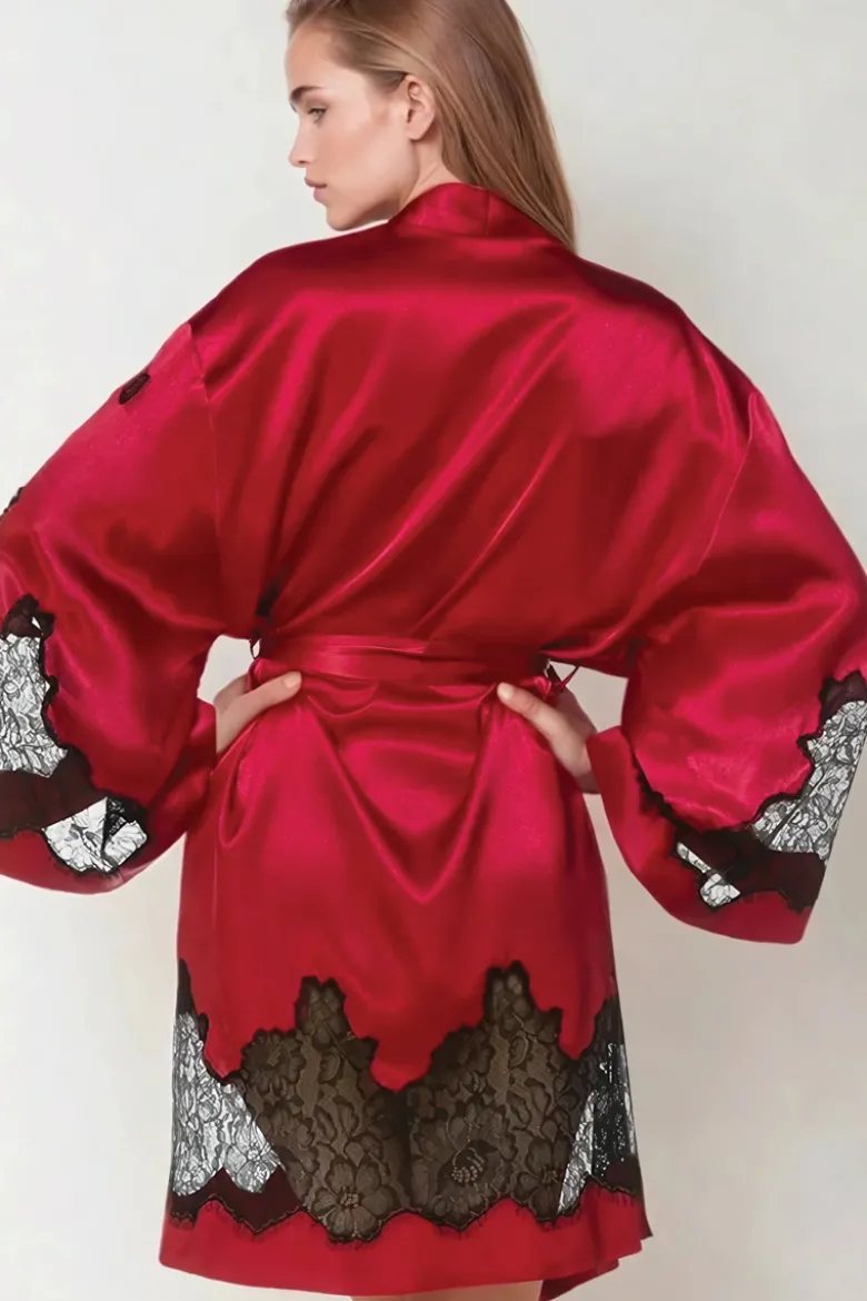Coemi - Ayana Satin Kimono - Rot