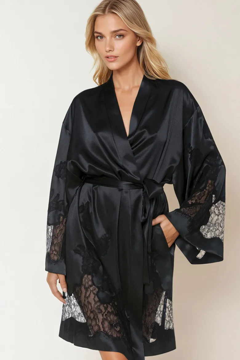 Coemi - Ayana Satin Kimono - Schwarz