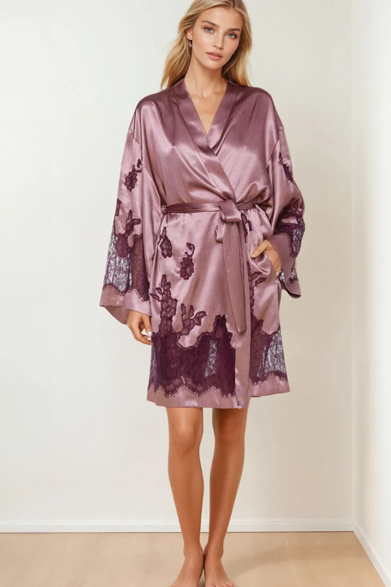 Coemi - Ayana Satin Morgenmantel - Puder