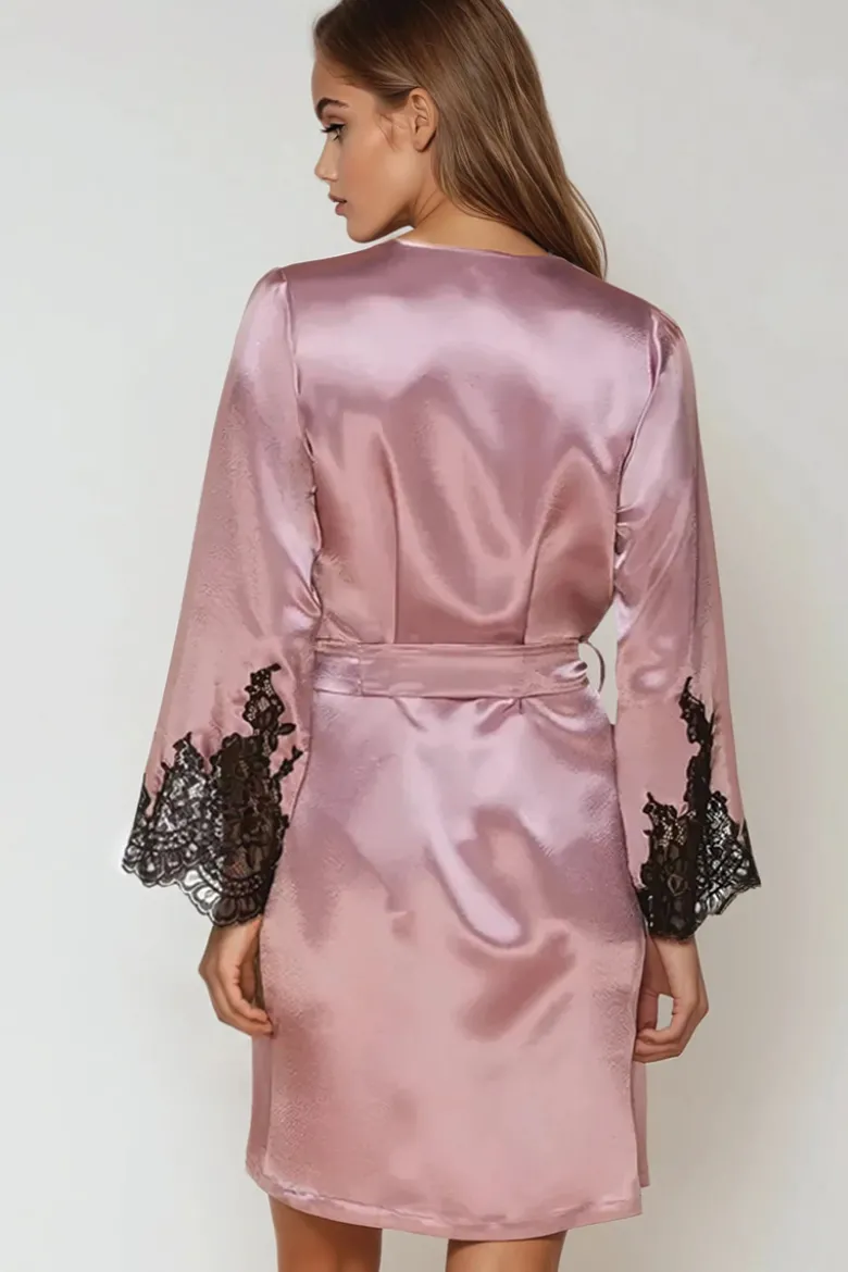 Coemi - Jemma Satin Kimono - Dusty Pink/Schwarz