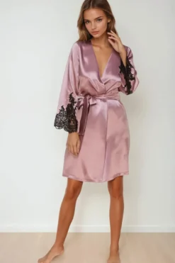Coemi - Jemma Satin Kimono - Dusty Pink/Schwarz