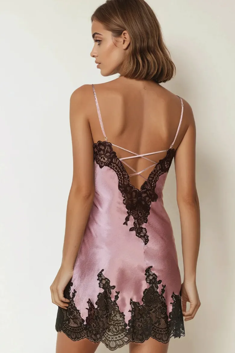 Coemi - Jemma Satin Neglige - Dusty Pink/Schwarz