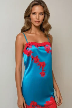 Cotton Club Seide - Negligee - Valida - Blau Rot