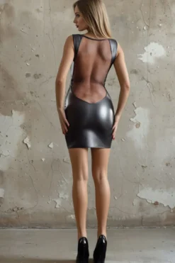 Maison Catanzaro - Prune Robe Leder Look - Schwarz