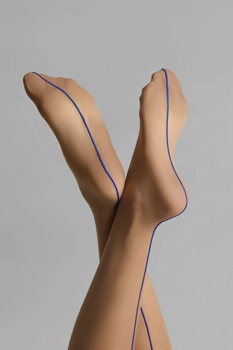 Maison Close - Corps a Corps Neon Strapsstrümpfe mit Rollkante - Haut Neonblau