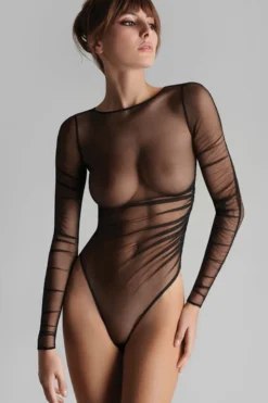 Maison Close - Nuit Fauve Langarm Stringbody - Schwarz