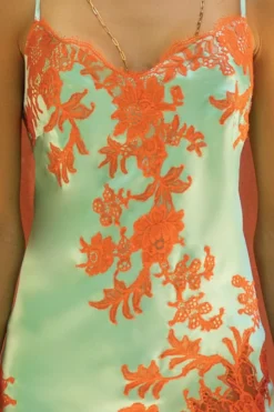 Marjolaine - Charlotte Seiden Slip Dress - Türkis/Koralle