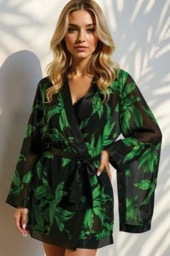 Marjolaine - Jeune Seiden Kimono - Schwarz Grün