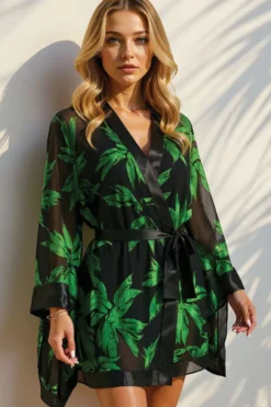 Marjolaine - Jeune Seiden Kimono - Schwarz Grün
