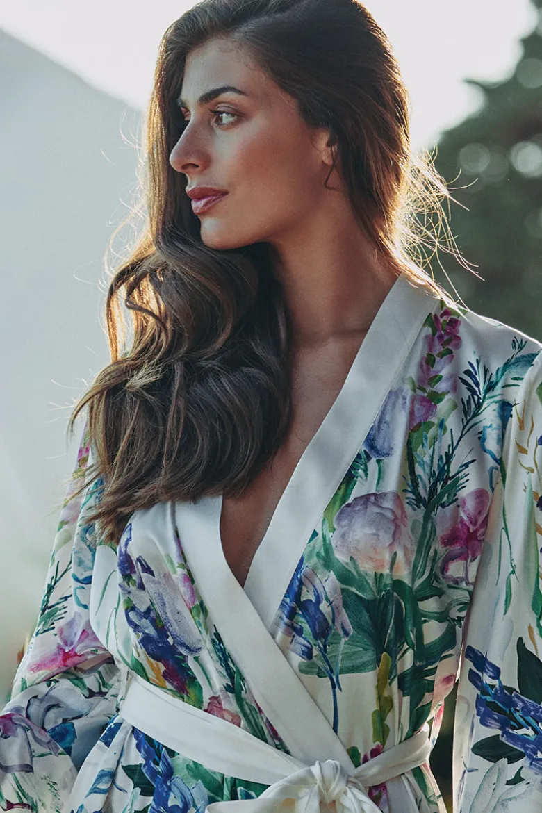 Marjolaine - Violette Seiden Kimono - Mehrfarbig