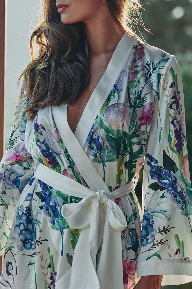 Marjolaine - Violette Seiden Kimono - Mehrfarbig