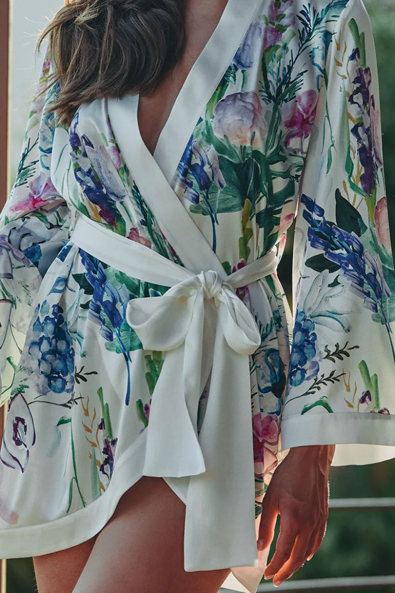 Marjolaine - Violette Seiden Kimono - Mehrfarbig