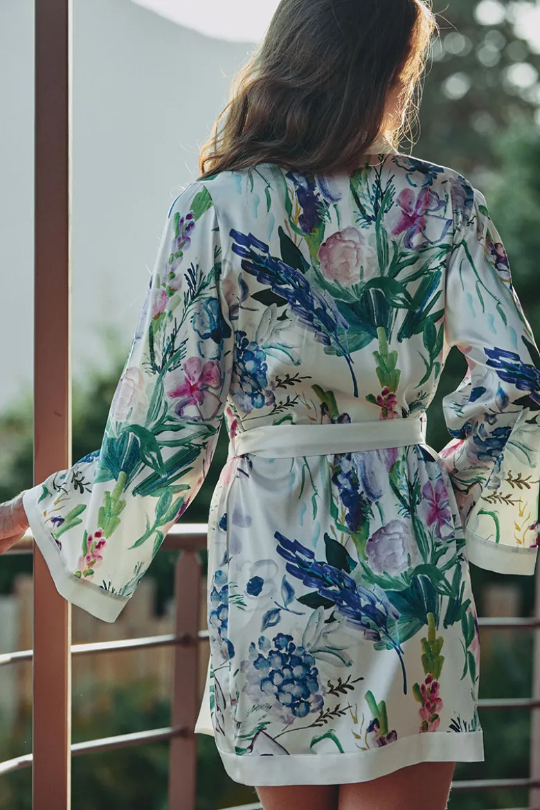 Marjolaine - Violette Seiden Kimono - Mehrfarbig
