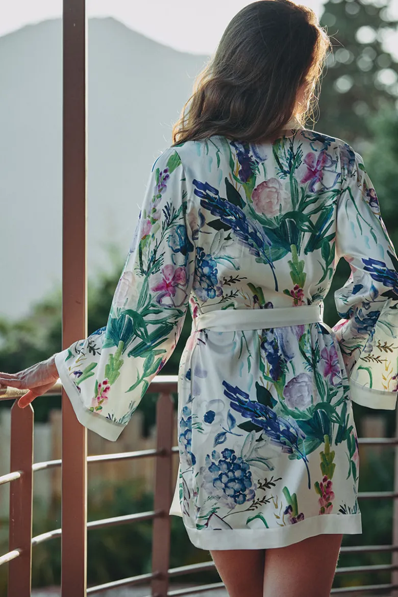 Marjolaine - Violette Seiden Kimono - Mehrfarbig